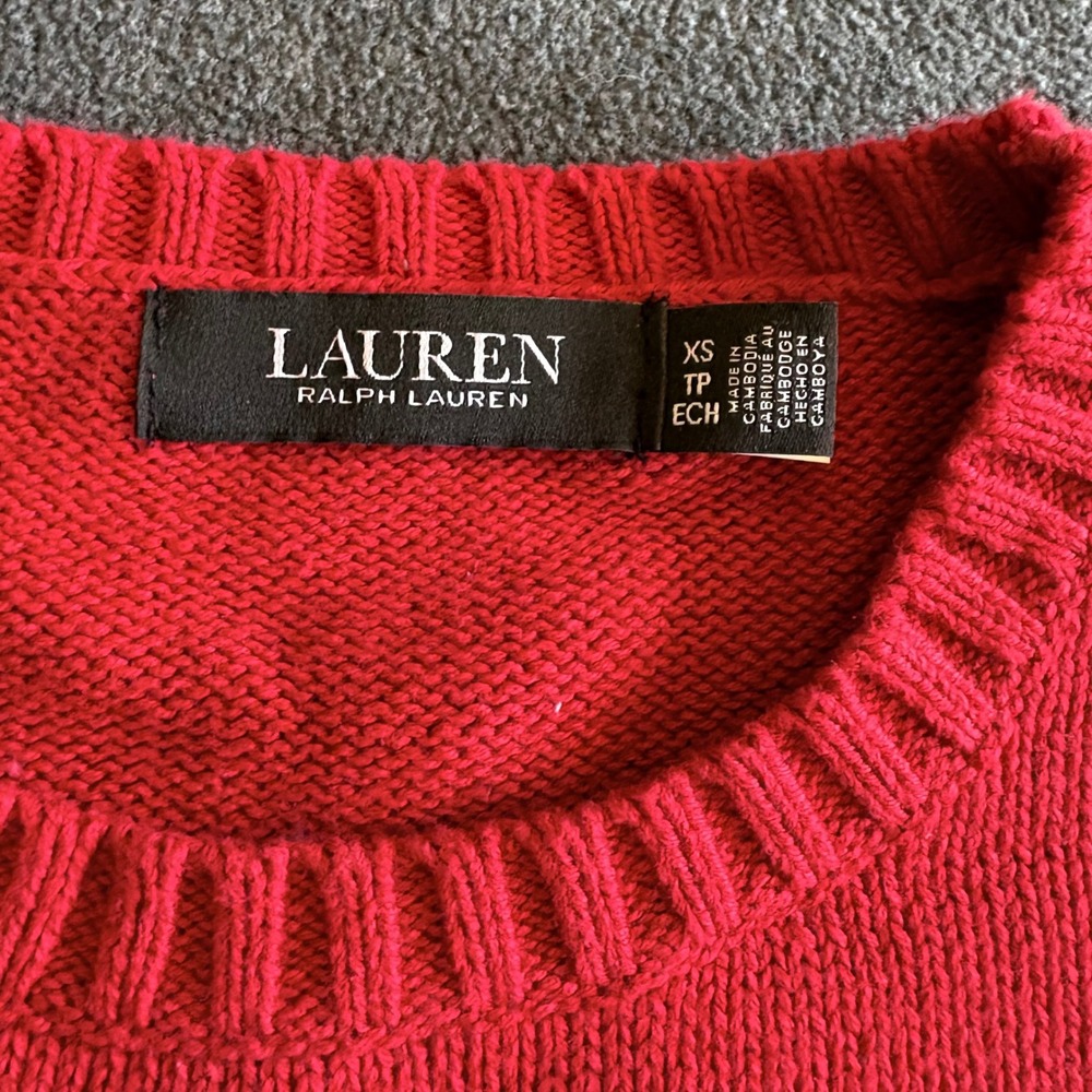 Lauren Ralph Lauren Red Cotton Dog Foxhound Intarsia Knit Sweater Womens XS RLL - Picture 3 of 12